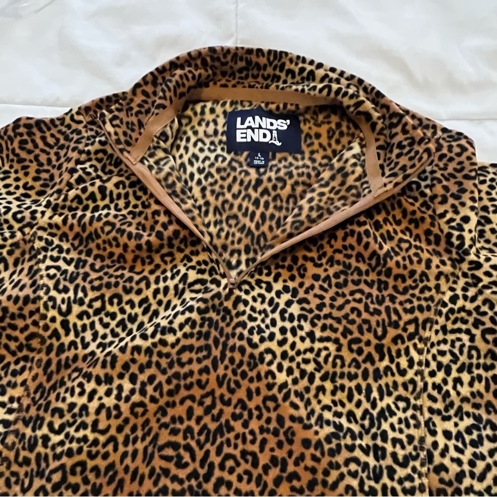 NEW Lands End Quarter Zip Printed Fleece Pullover Sweater Jacket L Animal Print - Picture 13 of 14